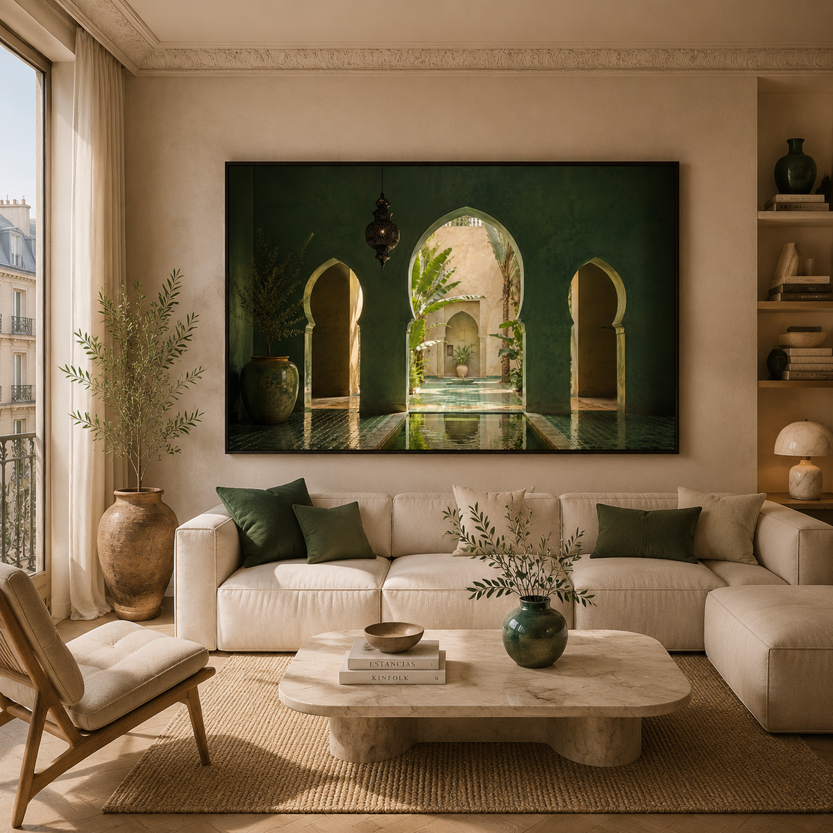 Tableau marocain – le Riad emeraude – XS : 30x20cm, Tableau en toile, Cadre Américain Noir