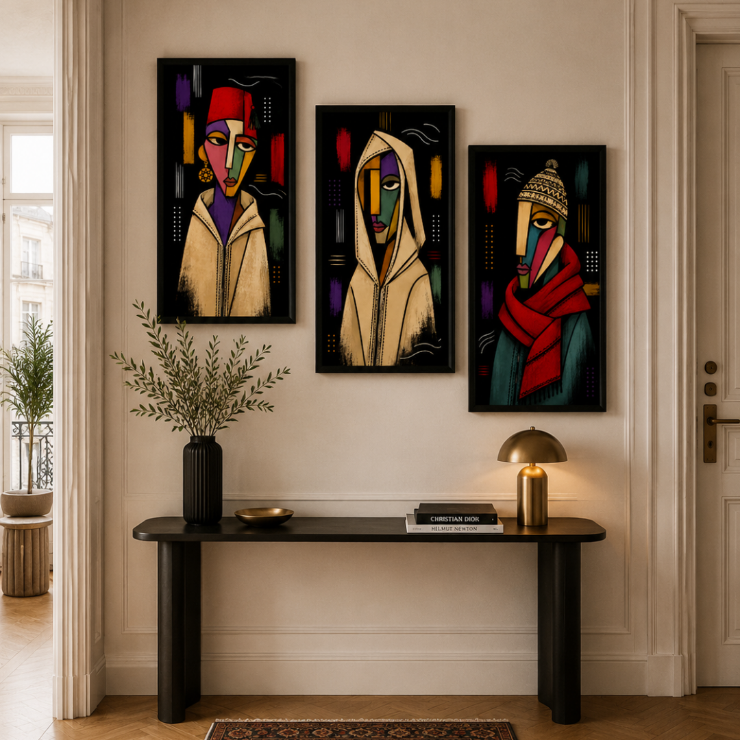 Moroccan Art Triptych - Picasa Black Trio