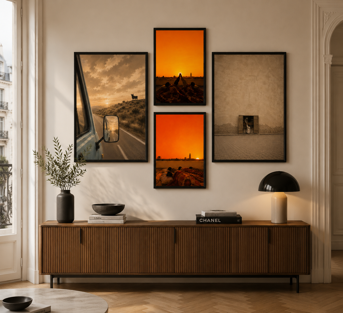 Composition Murale 1 - Souvenir d'enfance – 2x 80H60L cm + 2x 60H40L, Tableau en toile, Cadre Américain Noir