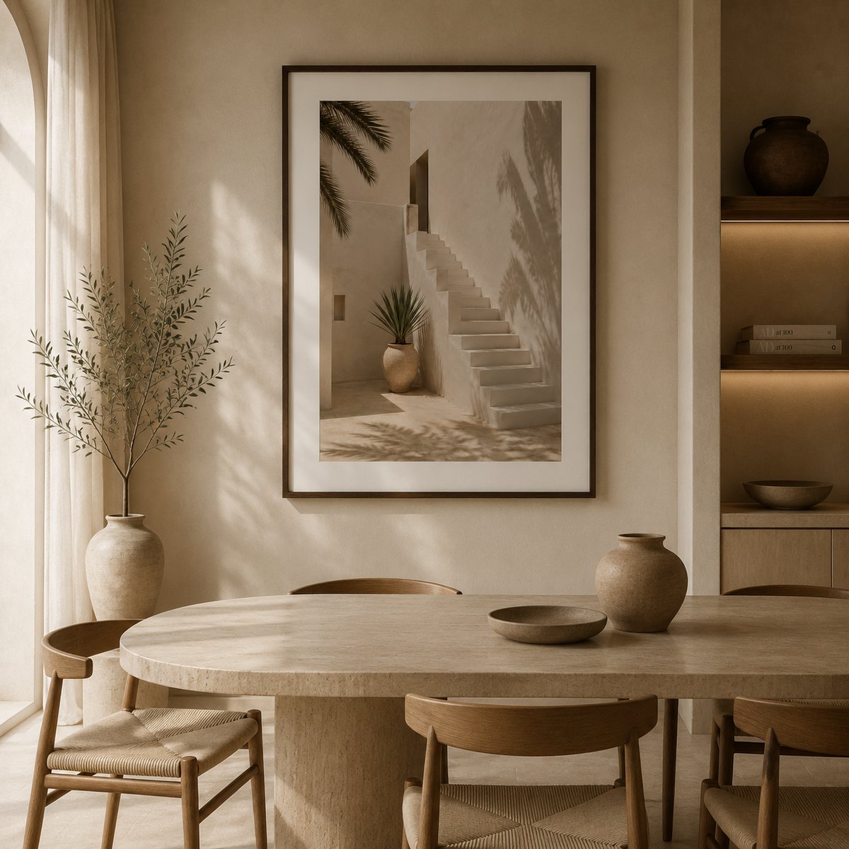 Tableau encadré Marocain – Horizon Ocre – Tableau Encadré Premium, S : 30x20cm, Cadre Blanc Mat