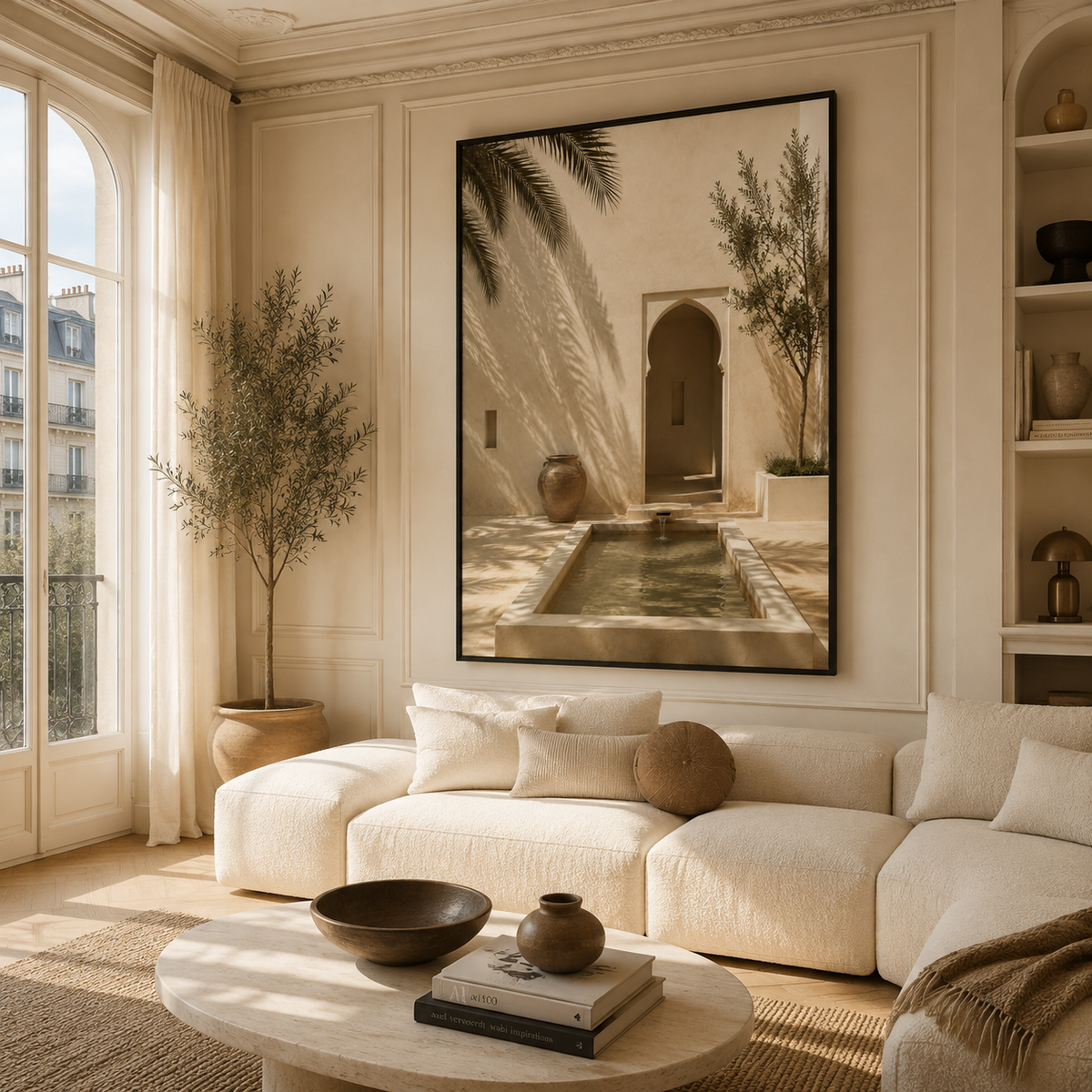 Tableau marocain – Le patio du riad – XS : 30x20cm, Tableau en toile, Cadre Américain Noir