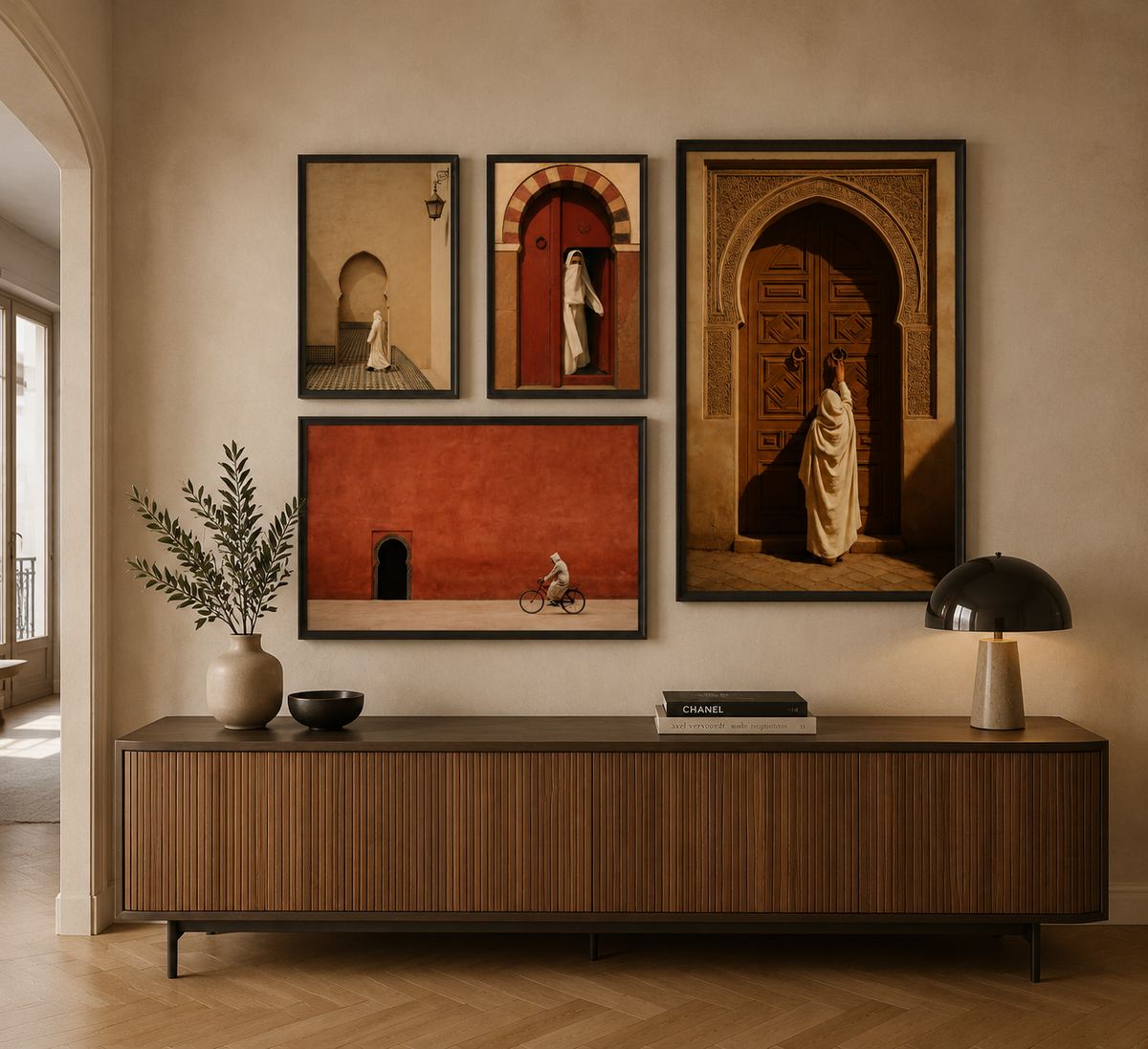 Composition Murale 2 - Le Maroc 1950 – 1x 120Hx80L cm + 1x 60H80L cm + 2x 60H40L, Tableau en toile, Cadre Américain Noir