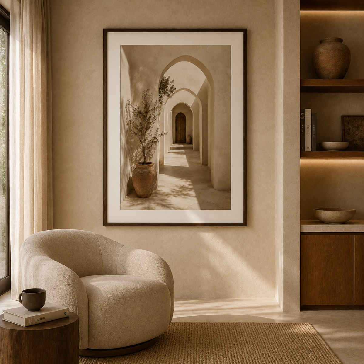 Tableau encadré Marocain – Galerie d'Ocre – Tableau Encadré Premium, S : 30x20cm, Cadre Blanc Mat