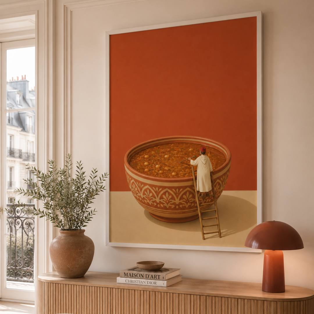 Tableau marocain – Harira vie – XS : 30x20cm, Tableau en toile, Cadre Américain Noir