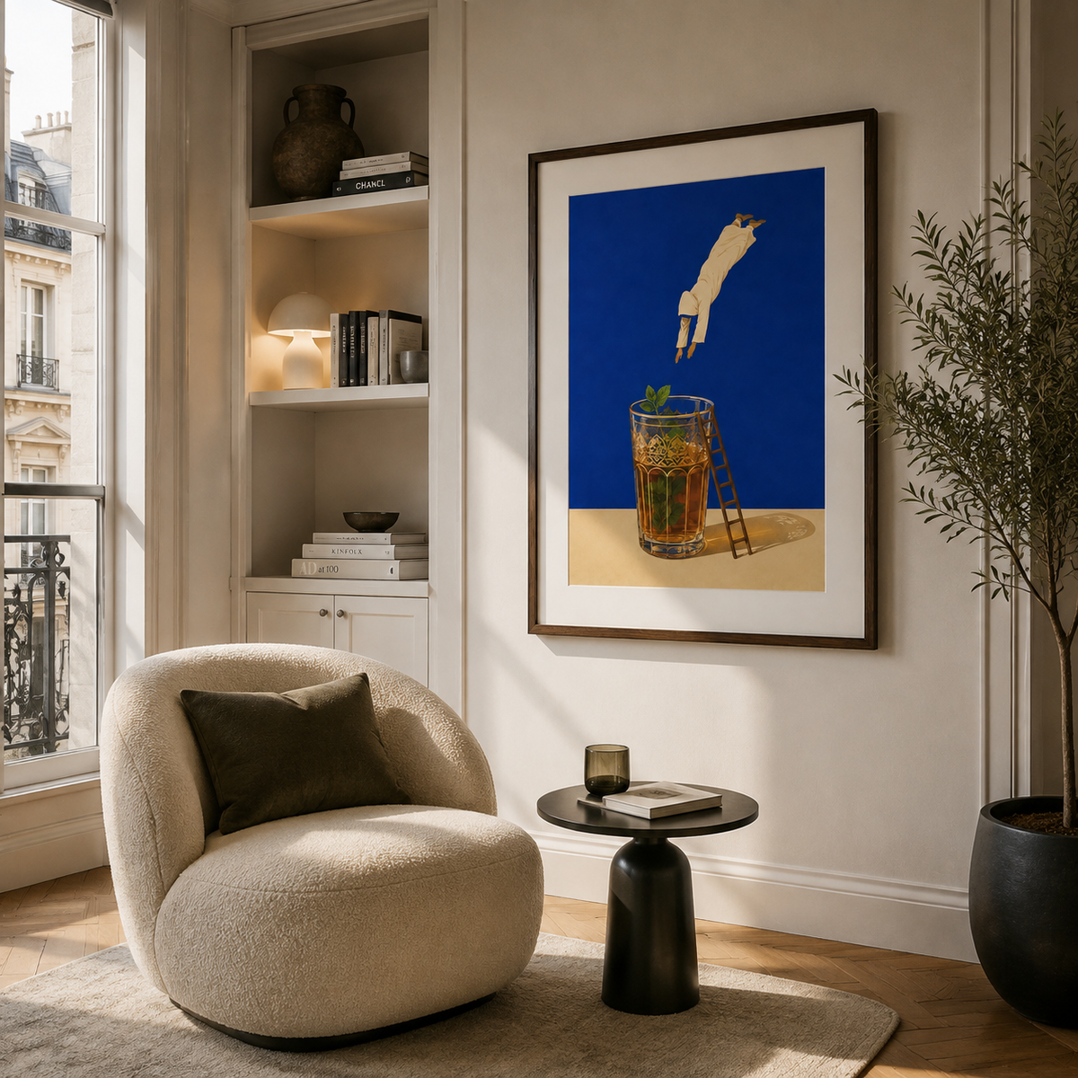 Tableau encadré Marocain – Plongeon Atay – Tableau Encadré Premium, S : 30x20cm, Cadre Blanc Mat