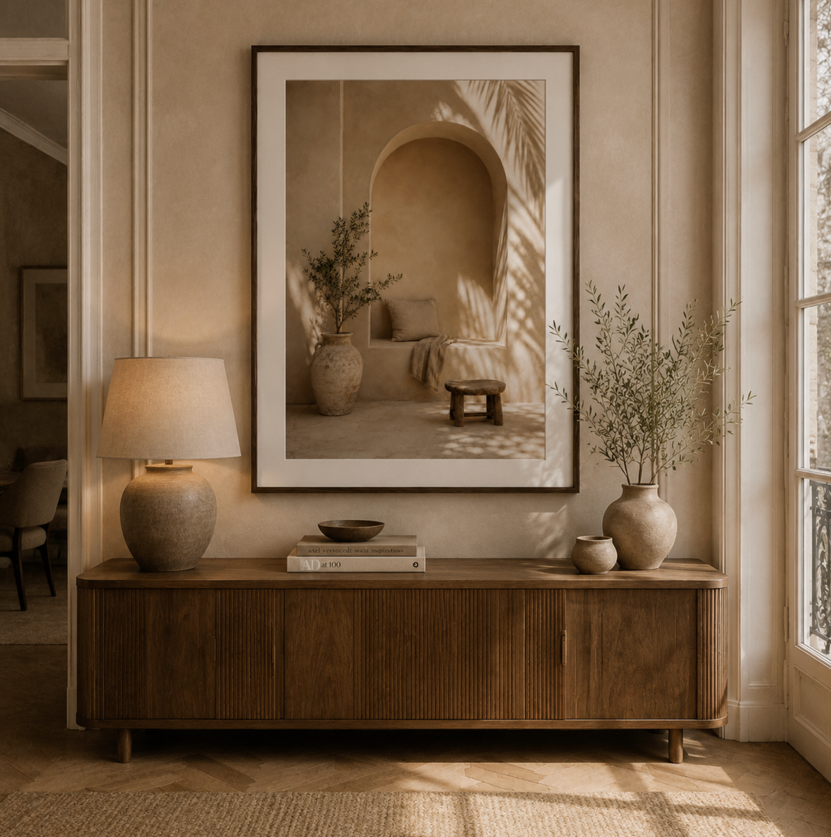 Tableau encadré Marocain – Le Silence – Tableau Encadré Premium, S : 30x20cm, Cadre Blanc Mat