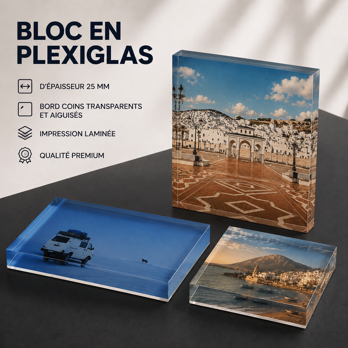 Bloc Acrylique – Souvenir d'enfance Bleu – 20x20cm, Bloc en Plexiglas 25mm