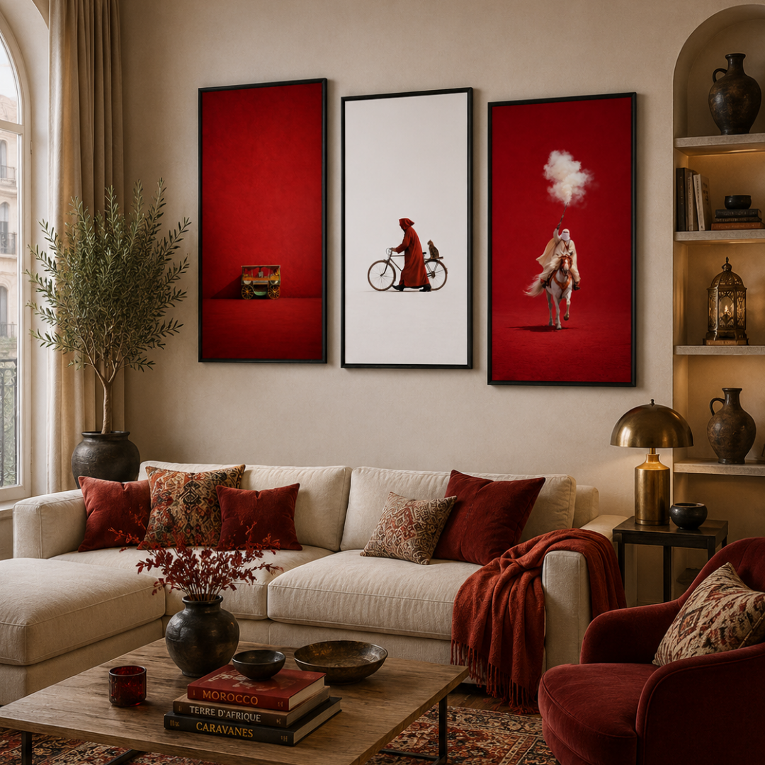 Triptyque blanc et rouge marocain détail