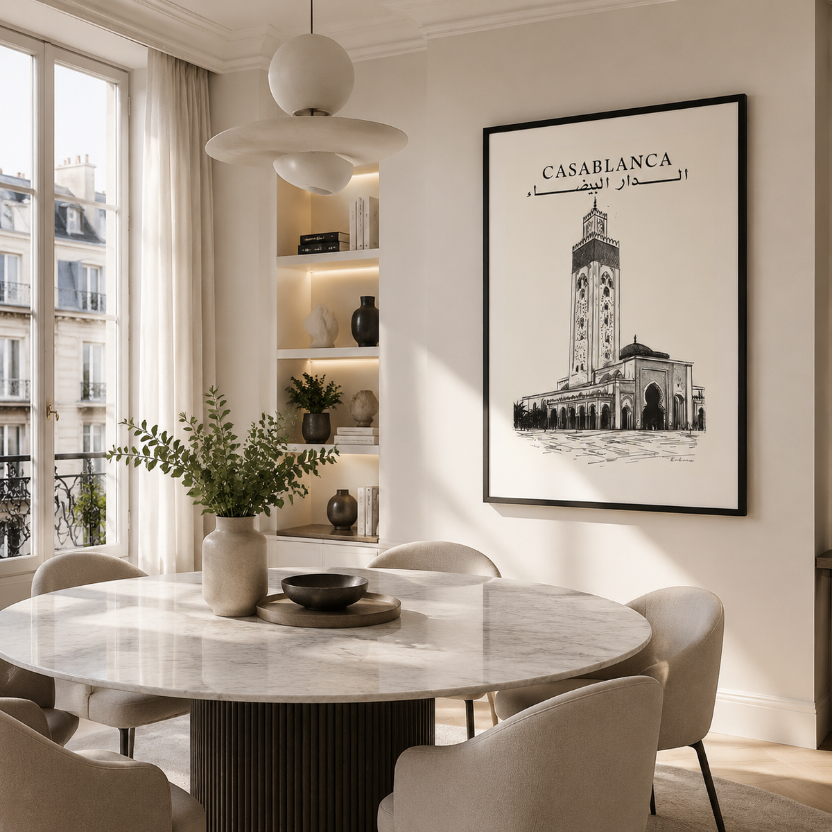 Tableau encadré Marocain – Casablanca Illustration – Tableau Encadré Premium, S : 30x20cm, Cadre Blanc Mat