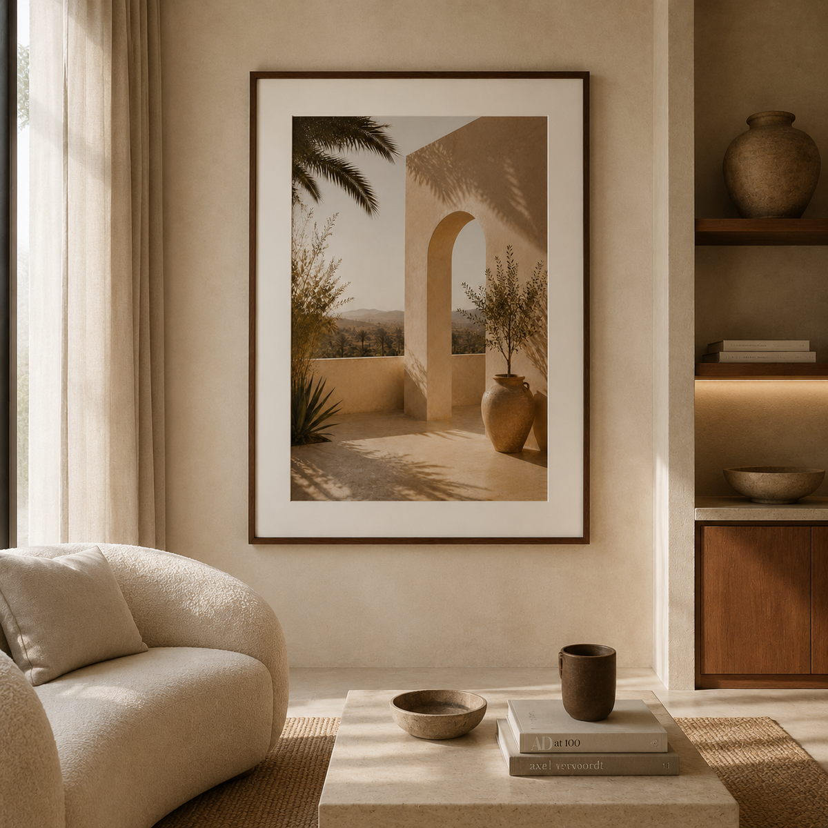 Tableau encadré Marocain – Palmier Royal – Tableau Encadré Premium, S : 30x20cm, Cadre Blanc Mat