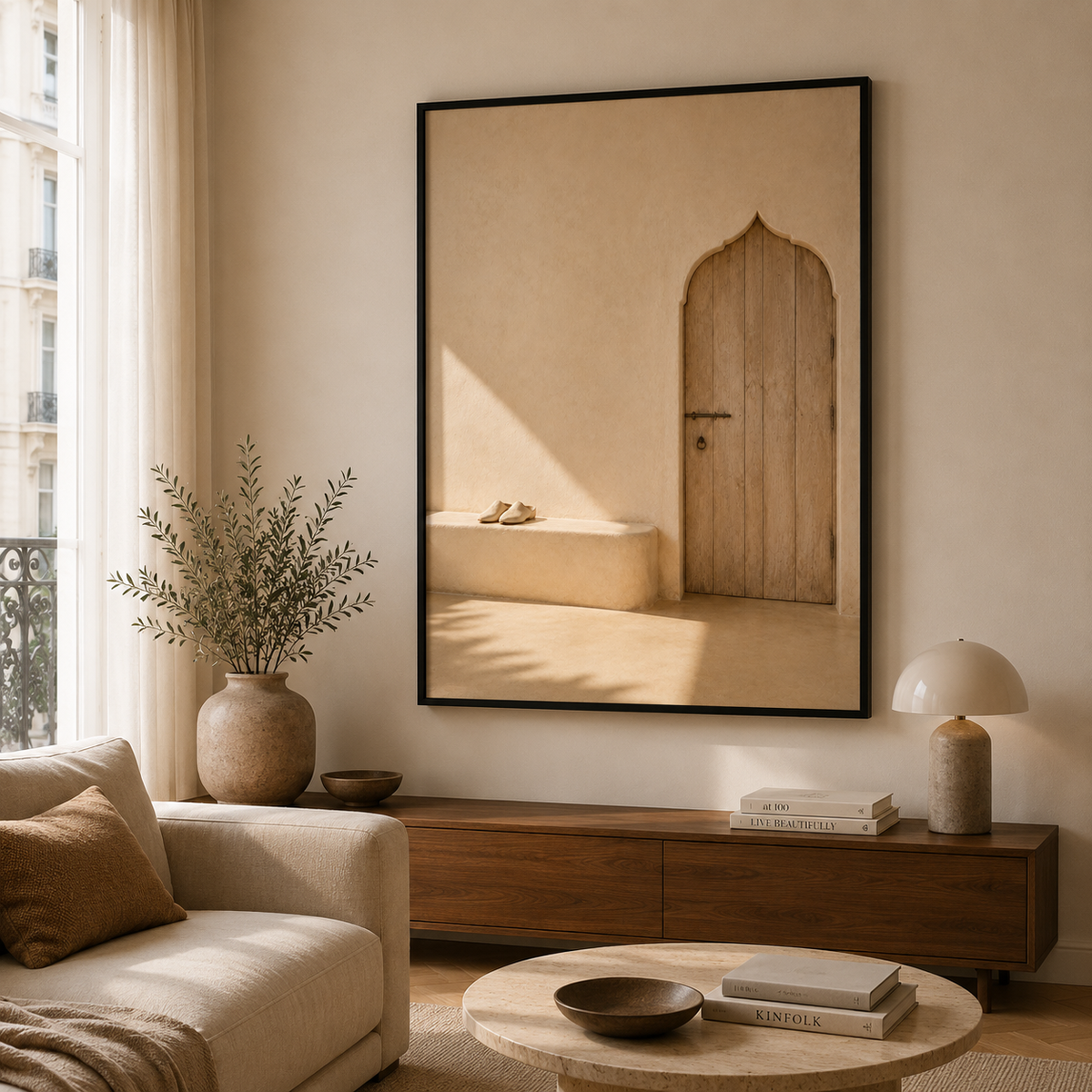 Tableau marocain – Les babouches du Riad – XS : 30x20cm, Tableau en toile, Cadre Américain Noir