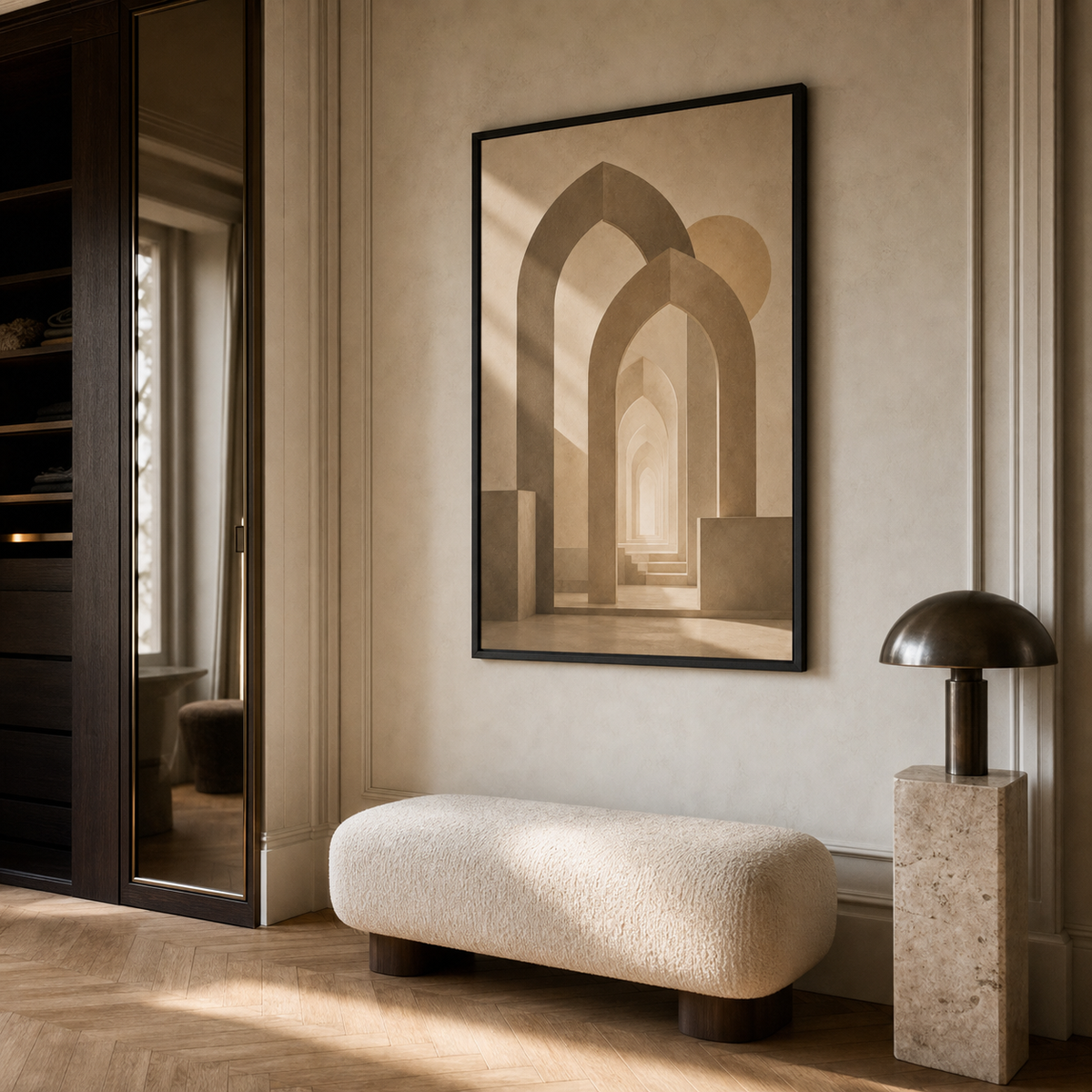 Tableau Islamique – La porte du bonheur – XS : 30x20cm, Tableau en toile, Cadre Américain Noir
