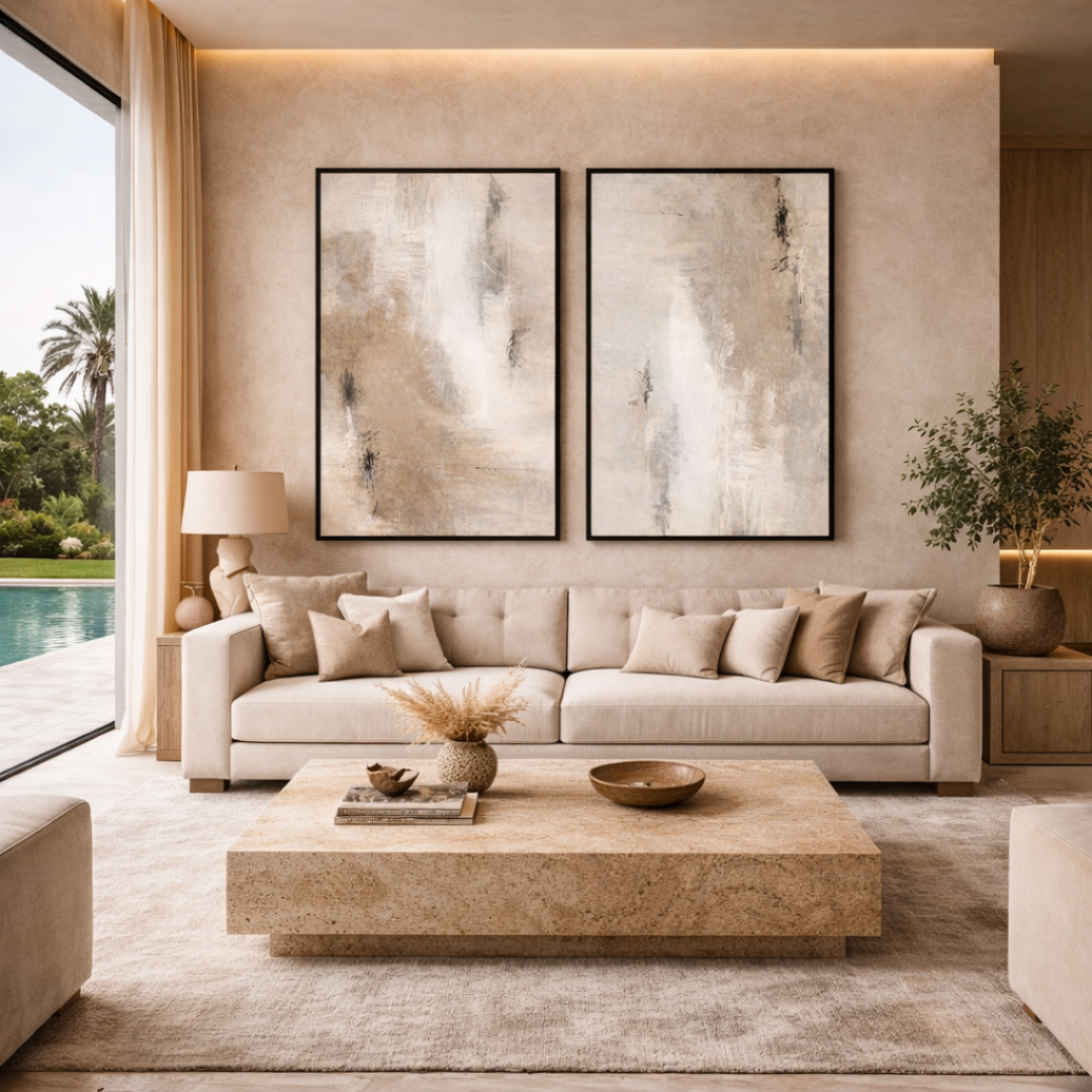 Moroccan Art Duo - Taupe abstrait