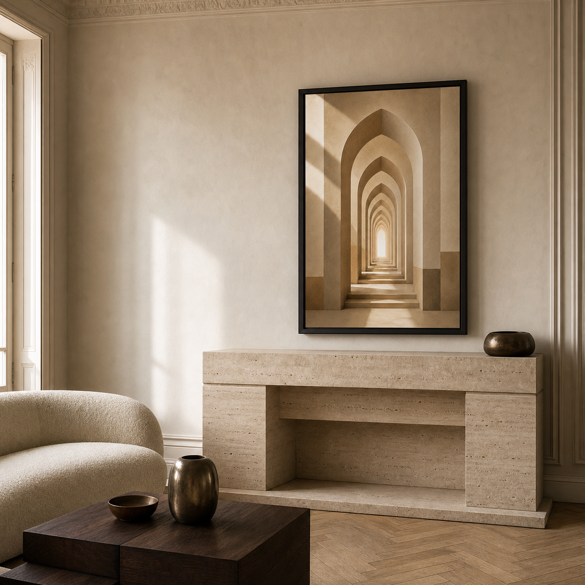 Tableau Islamique – La porte infinie – XS : 30x20cm, Tableau en toile, Cadre Américain Noir